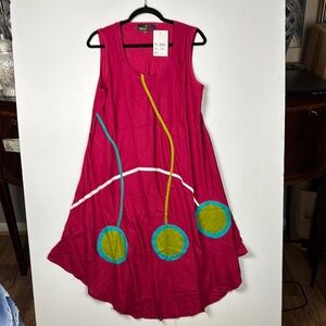 JUNGLEE BILLEE ONE SIZE Vibrant Pink Maxi Dress with Artistic Accents